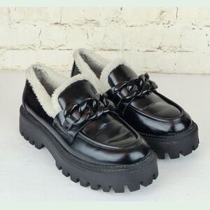 DV by Dolce Vita Glossy Black Loafers with White Trim